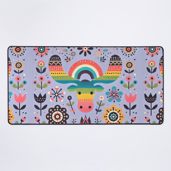 Item preview, Scandinavian Folk Art Moose – Rainbow Antlers in a Floral Crown by heidiannemorris designed and sold by FOLK ART FUSION.