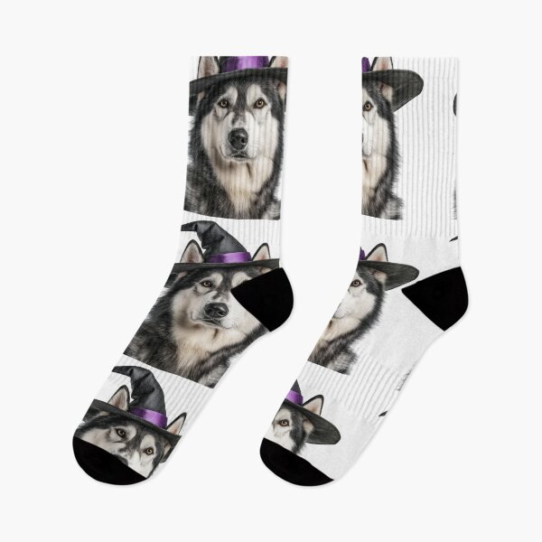 Item preview, Alaskan Malamute Dog Wearing Halloween Witch Hat designed and sold by LazyOwlStore.