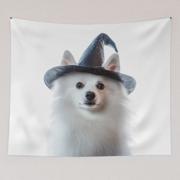 Item preview, American Eskimo Dog Wearing Halloween Witch Hat designed and sold by LazyOwlStore.