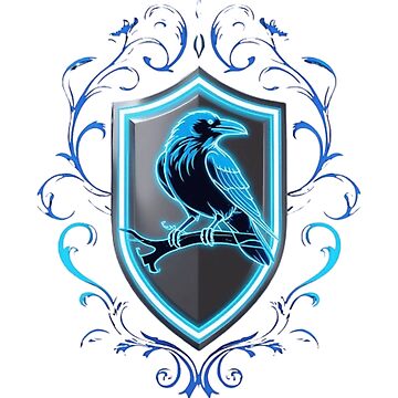 Artwork thumbnail, Neon Raven Crest – Glowing Blue Shield Ravencrest Claw Emblem | Modern Fantasy House Sticker by LifeShaperTone