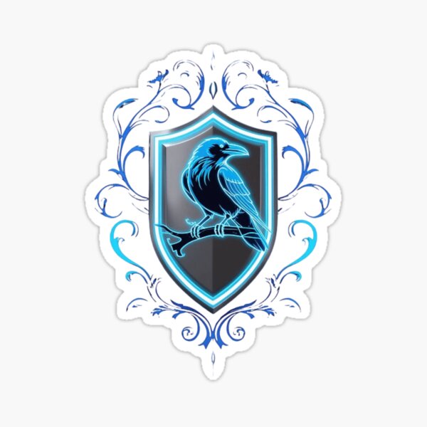 Item preview, Neon Raven Crest – Glowing Blue Shield Ravencrest Claw Emblem | Modern Fantasy House Sticker designed and sold by LifeShapers.