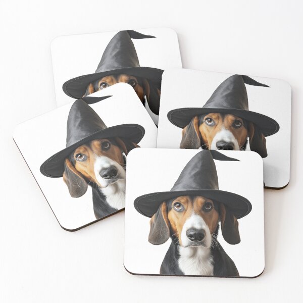 Item preview, American Foxhound Dog Wearing Halloween Witch Hat designed and sold by LazyOwlStore.
