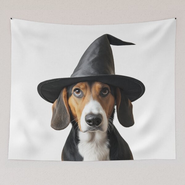 Item preview, American Foxhound Dog Wearing Halloween Witch Hat designed and sold by LazyOwlStore.