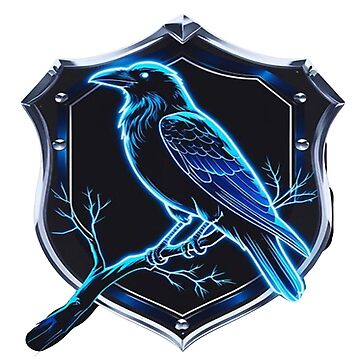 Artwork thumbnail, Neon Ravencrest Sigil – Glowing Blue Magic Crest | Futuristic Raven Crest Claw Fantasy Sticker by LifeShaperTone