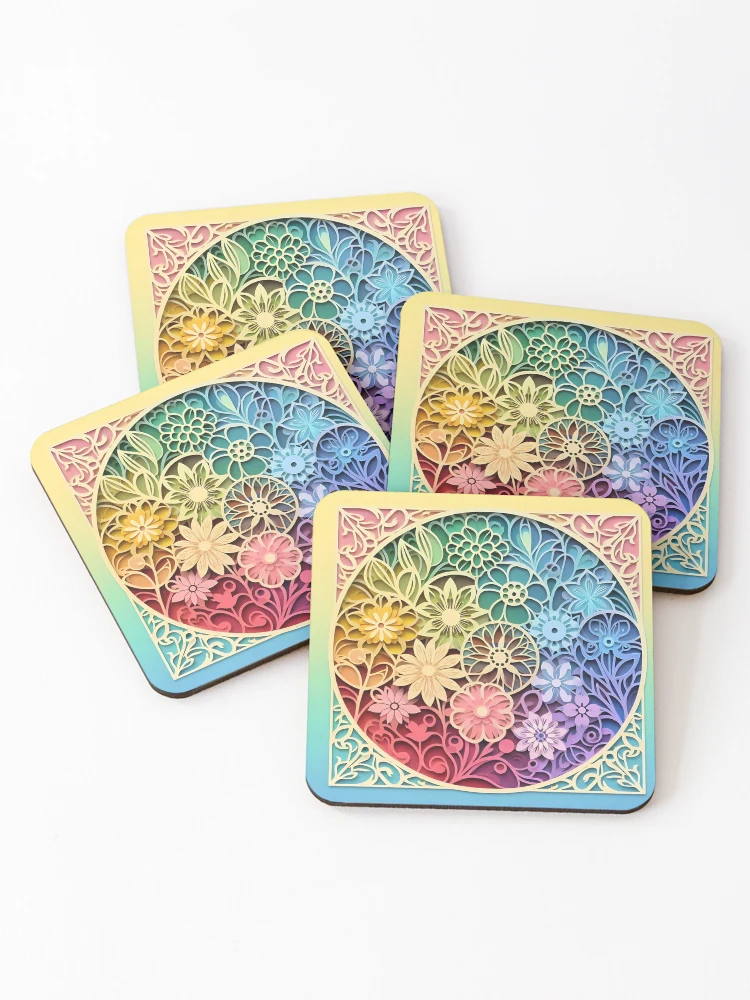 Thumbnail 1 of 5, Coasters (Set of 4), Abstract Spring Flowers designed and sold by Intriguing Designs.