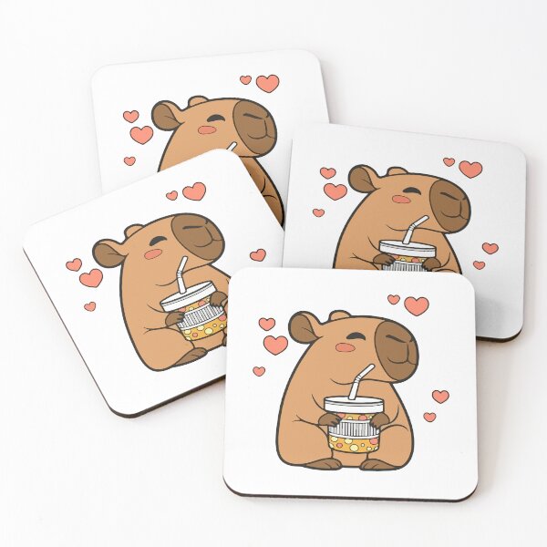 Item preview, Kawaii Capybara Drinking with Hearts designed and sold by Polarisofficial.