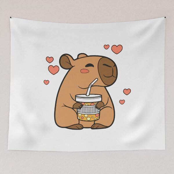 Item preview, Kawaii Capybara Drinking with Hearts designed and sold by Polarisofficial.