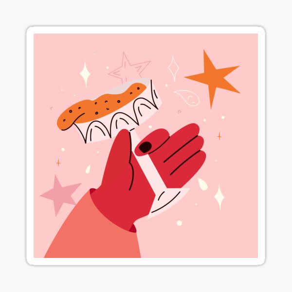 Artikel-Vorschau von Bunte Hand hält ein süßes Dessert mit festlichem Glitzern – skurrile Lebensmittelillustration im modernen, flachen Stil, perfekt für Urlaubs- oder Festkonzepte., designt und verkauft von Allakulyevva.