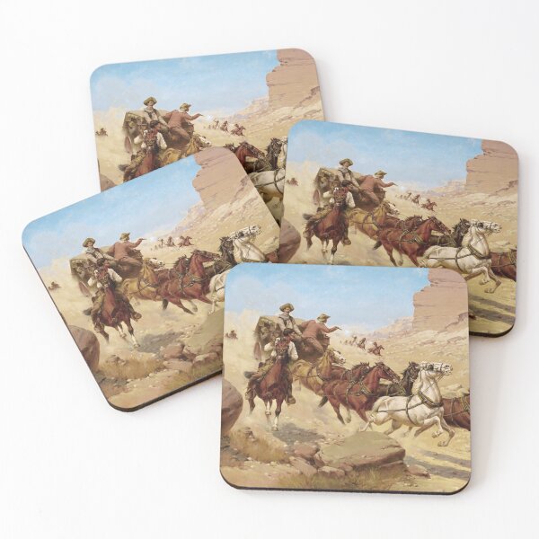 Item preview, Indians Attacking Stagecoach - Vintage American Western Print designed and sold by VintageSpaceArt.