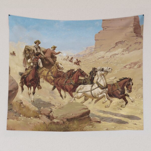 Item preview, Indians Attacking Stagecoach - Vintage American Western Print designed and sold by VintageSpaceArt.