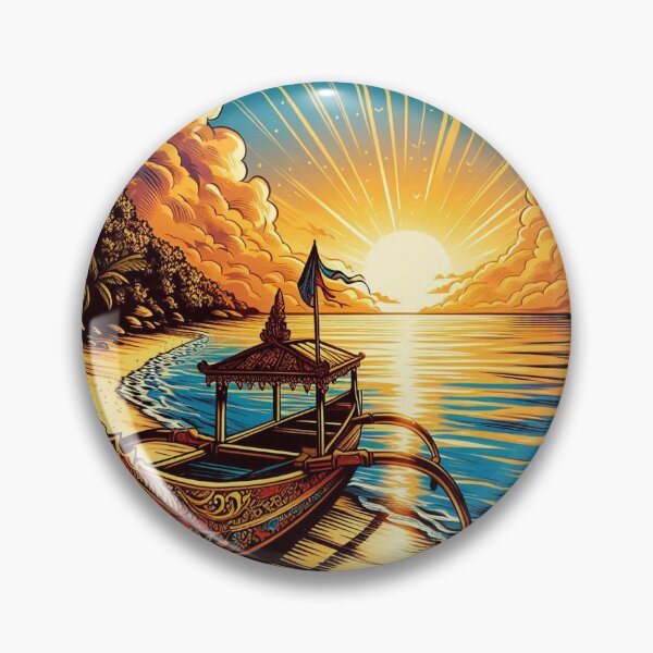 Item preview, AI-Infused Bali Sunset with Comic-Style Boat – Perfect Design for Beach Lovers and Nature Enthusiasts designed and sold by knalpot-design.
