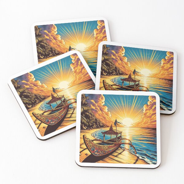 Item preview, AI-Infused Bali Sunset with Comic-Style Boat – Perfect Design for Beach Lovers and Nature Enthusiasts designed and sold by knalpot-design.