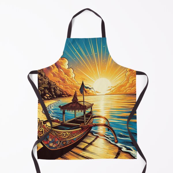 Item preview, AI-Infused Bali Sunset with Comic-Style Boat – Perfect Design for Beach Lovers and Nature Enthusiasts designed and sold by knalpot-design.