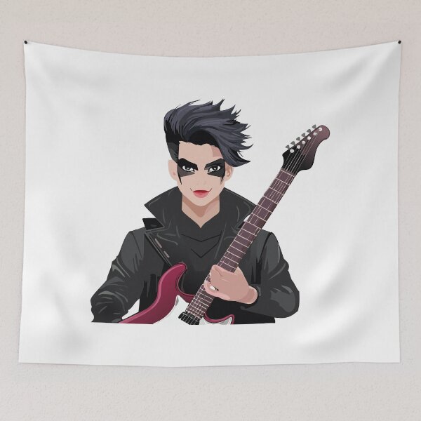 Item preview, Emo boy with black hair, dark makeup and electric guitar designed and sold by Danler.