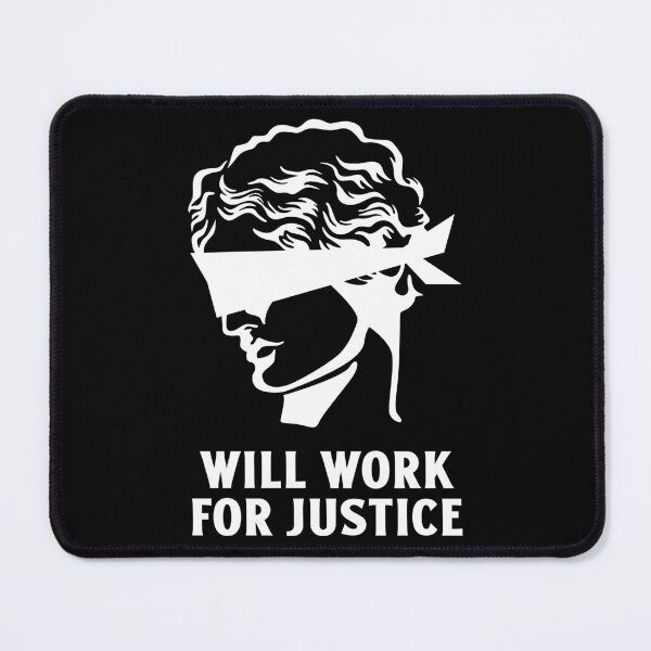 Item preview, Will Work For Justice Blindfolded Statue Head Illustrating Fairness and Strength designed and sold by The Sun Brings Light.