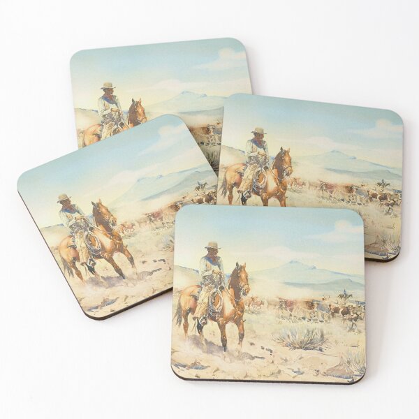 Item preview, Cowboys Herding Cattle - Vintage American Western Print designed and sold by VintageSpaceArt.