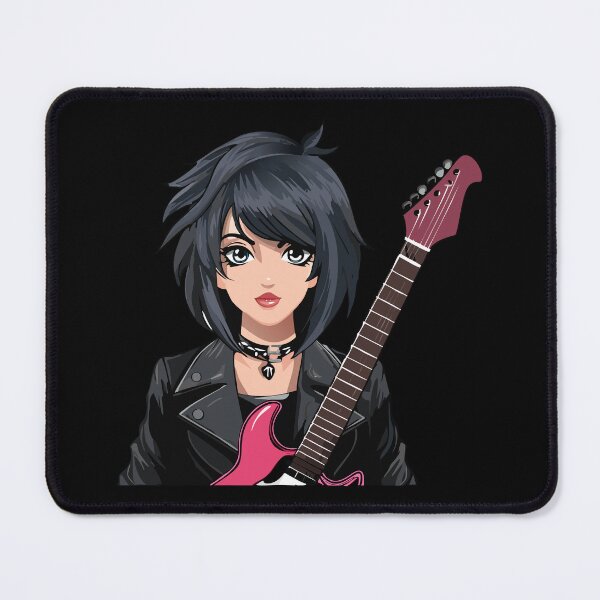 Item preview, Emo girl with black hair, dark makeup and electric guitar designed and sold by Danler.