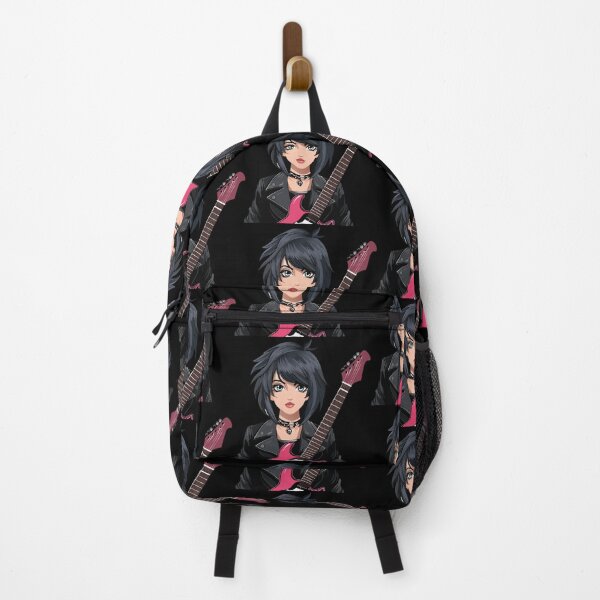 Item preview, Emo girl with black hair, dark makeup and electric guitar designed and sold by Danler.