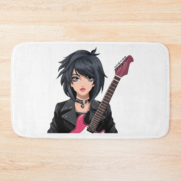 Item preview, Emo girl with black hair, dark makeup and electric guitar designed and sold by Danler.