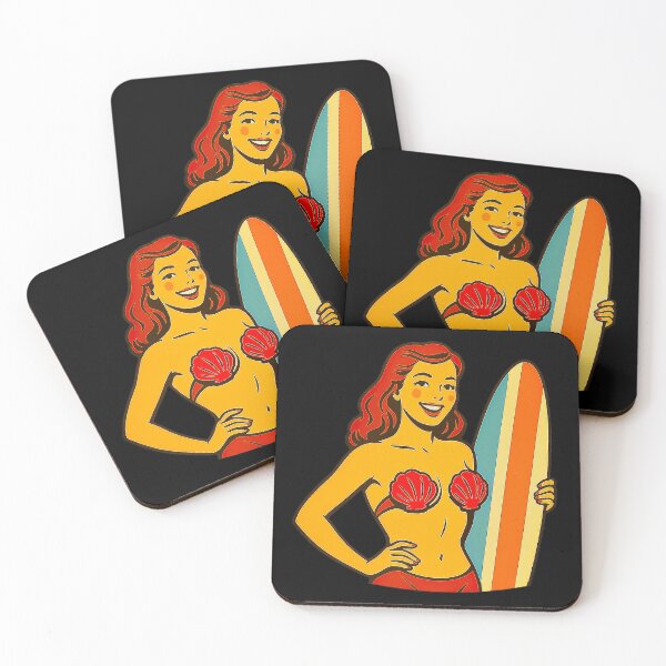 Item preview, Retro Beach Babe with Surfboard Pin-Up Summer Vibes  designed and sold by Amanda's Factory.