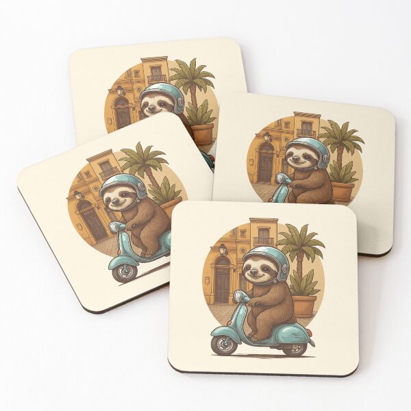 Item preview, Happy Sloth on a Scooter – Whimsical Travel Illustration designed and sold by Hakubiya.