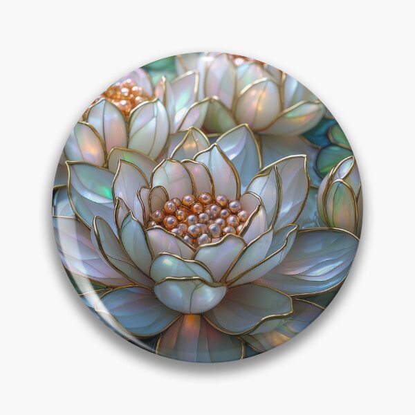 Item preview, Water Lily Zen Garden, Pearl Blue and Green Stained Glass Nature Design designed and sold by MargaretWiktor.