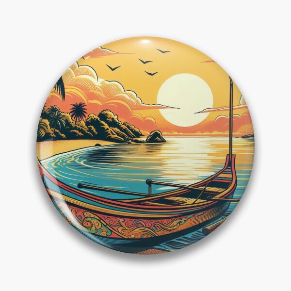 Item preview, AI-Designed Sunset with Comic-Style Boat in West Java – Perfect for Beach Lovers and Nature Enthusiasts designed and sold by knalpot-design.