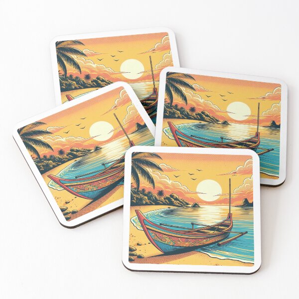 Item preview, AI-Designed Sunset with Comic-Style Boat in West Java – Perfect for Beach Lovers and Nature Enthusiasts designed and sold by knalpot-design.