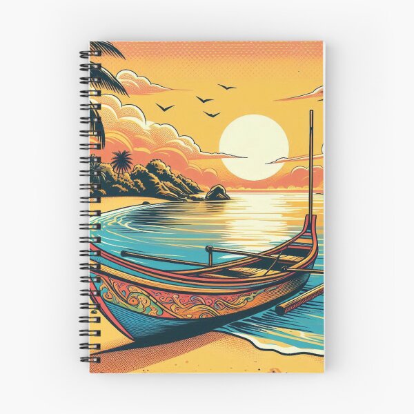 Item preview, AI-Designed Sunset with Comic-Style Boat in West Java – Perfect for Beach Lovers and Nature Enthusiasts designed and sold by knalpot-design.