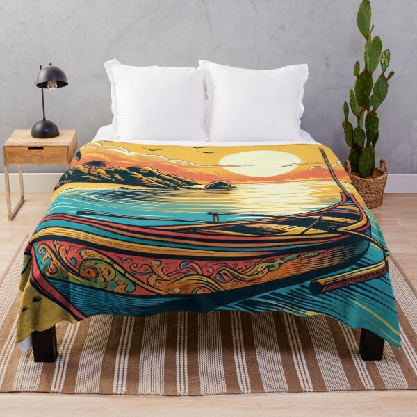 Item preview, AI-Designed Sunset with Comic-Style Boat in West Java – Perfect for Beach Lovers and Nature Enthusiasts designed and sold by knalpot-design.