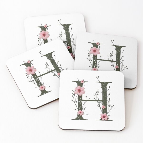 Artikelvorschau, Blumenbuchstabe H - Elegantes botanisches Monogramm mit rosa Blumen entworfen und verkauft von Psycho-Crazy.