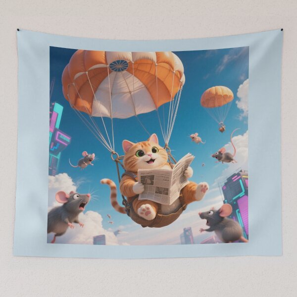 Item preview, parachuter kitty designed and sold by artsmeow.