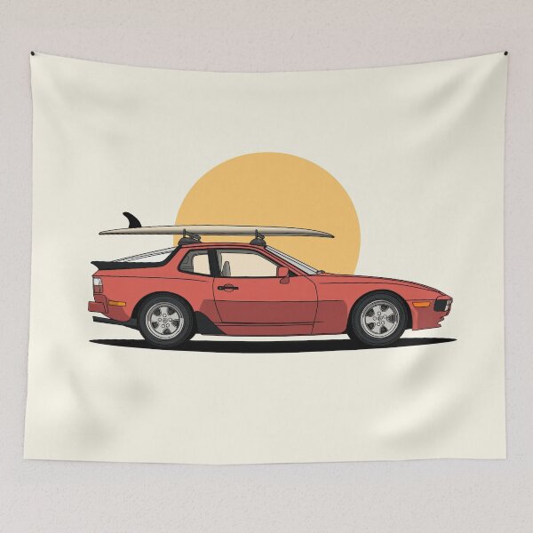 Item preview, Vintage Red Porsche 944 summer surfs up illustration designed and sold by blackdogshop.