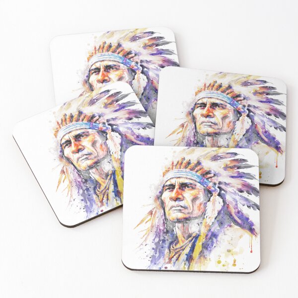 Item preview, Proud Native Chief – Colorful Watercolor Indigenous Portrait designed and sold by caracatita75.