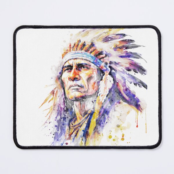 Item preview, Proud Native Chief – Colorful Watercolor Indigenous Portrait designed and sold by caracatita75.