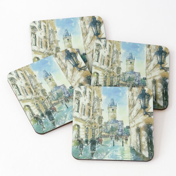 Item preview, Old Town City Hall Prague – Watercolor European Streetscape designed and sold by caracatita75.
