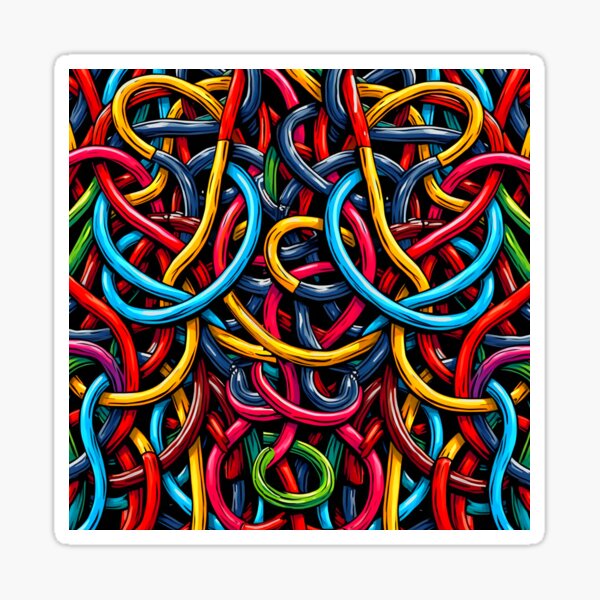 Vista previa del artículo con la obra «Arte pop abstracto en color. Nudo de espagueti multicolor de cables y cuerdas.», diseñado y vendido por Kludoman.