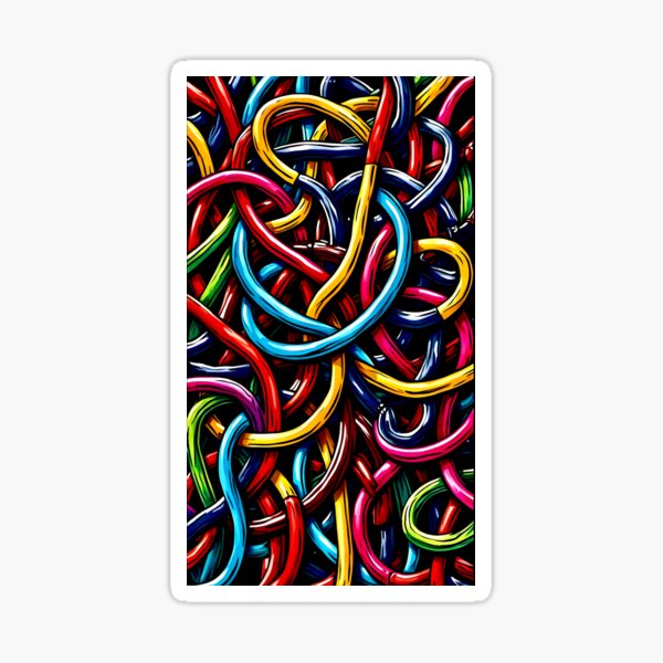 Vista previa del artículo con la obra «Nudo multicolor de cables eléctricos, patrón de serpientes y gusanos ondulantes, estilo pop art.», diseñado y vendido por Kludoman.