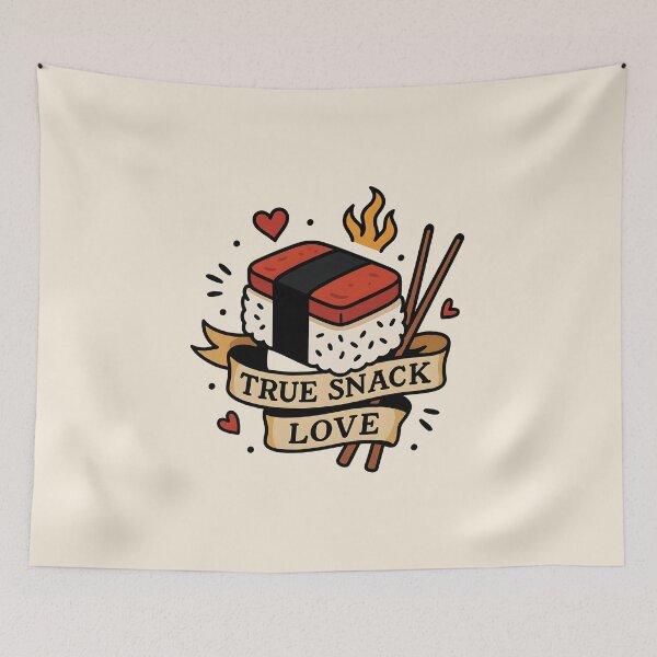 Item preview, “True Snack Love” – Tattoo Flash Style Musubi Sticker designed and sold by WAUZ.