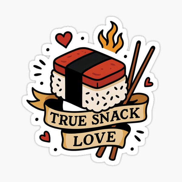 Item preview, “True Snack Love” – Tattoo Flash Style Musubi Sticker designed and sold by WAUZ.