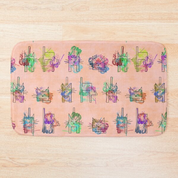 Item preview, Black geometric cat outlines colorful paint spots peach background designed and sold by Visual Arts Dominika Cybuch.