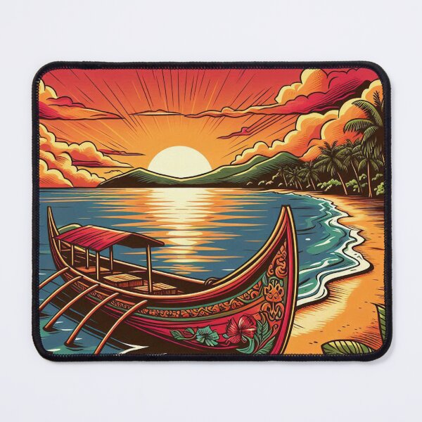 Item preview, AI Sunset in West Sumatra with Comic-Style Boat – Unique Tropical Design for Beach Lovers and Nature Enthusiasts designed and sold by knalpot-design.