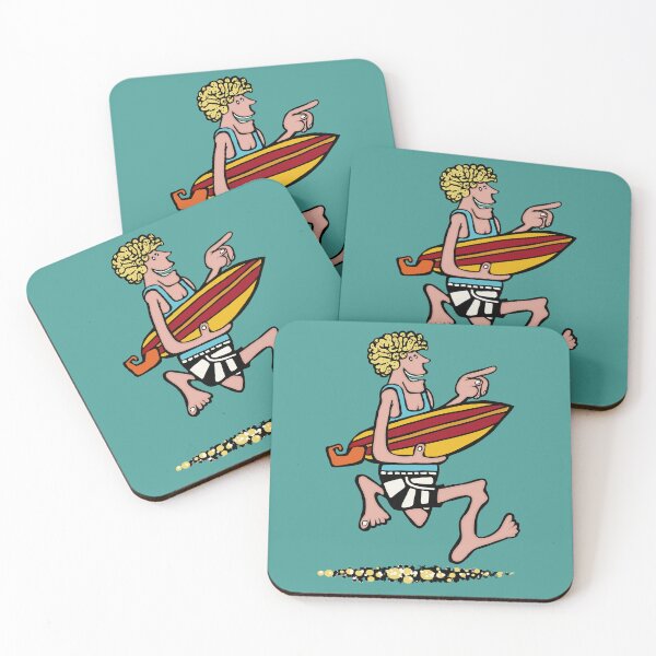 Item preview, Woody the Surfer Dude - Surf’s Up ! Running to waves with vintage surfboard vintage cartoon  designed and sold by Kludoman.