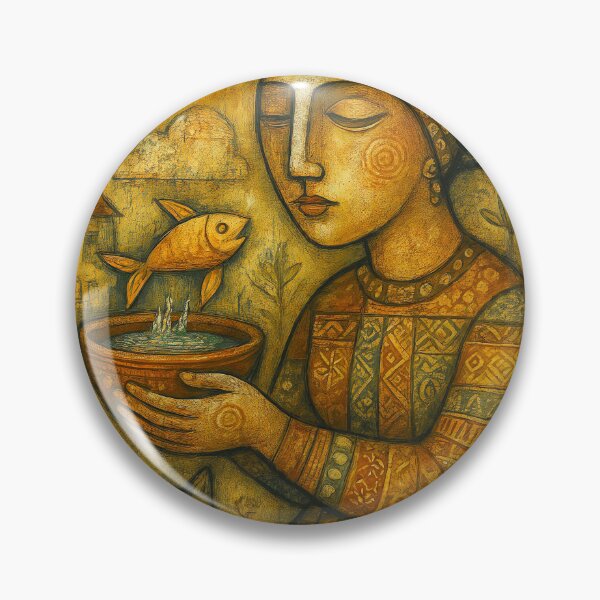 Item preview, Woman with goldfish. Naive art designed and sold by BoBiloArt.