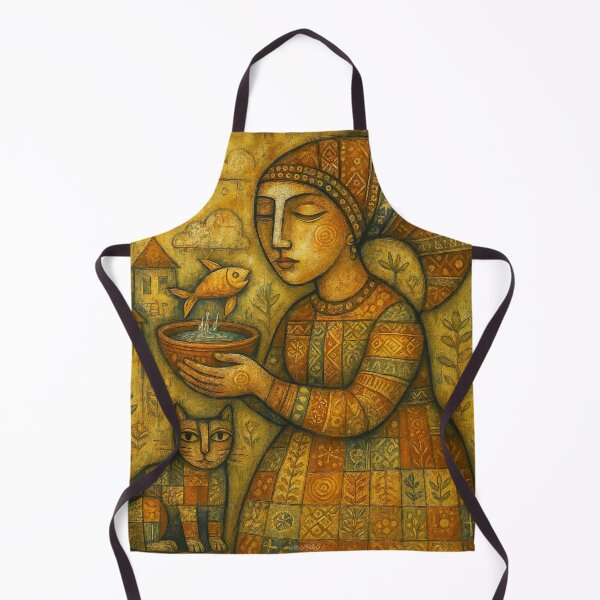 Item preview, Woman with goldfish. Naive art designed and sold by BoBiloArt.