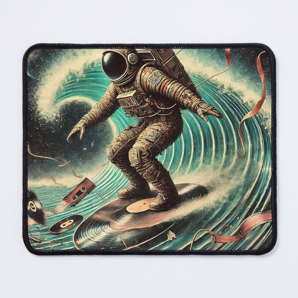 Aperçu de l'œuvre Cosmic Sound Surfer Astronaut - Static Rider : Échos du groove hanté créée et vendue par KreativKulture.