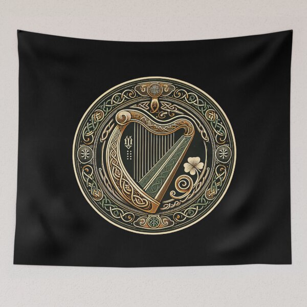 Item preview, Celtic Harp with Irish Knotwork Traditional Gaelic Symbol designed and sold by AnalajiaDesigns.