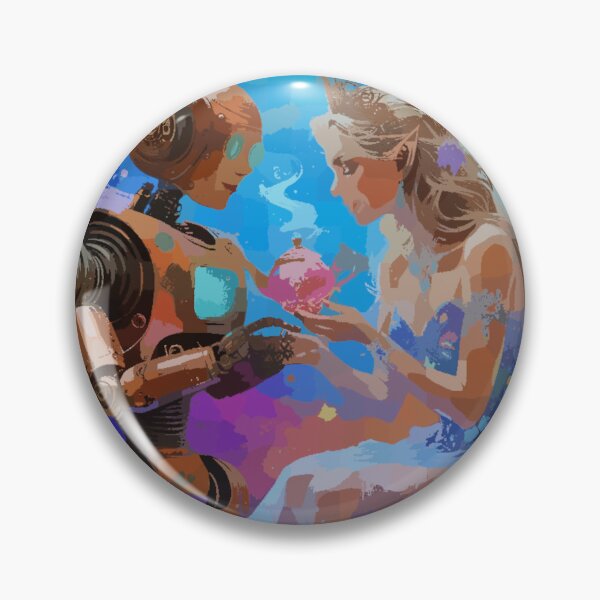 Item preview, Starlit Encounter – Fairy & Robot Cosmic Fantasy Art | Whimsical Sci-Fi Print, Dreamy Fairytale Decor, Futuristic Friendship Illustration designed and sold by LuxuryApparels.