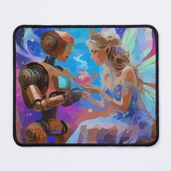 Item preview, Starlit Encounter – Fairy & Robot Cosmic Fantasy Art | Whimsical Sci-Fi Print, Dreamy Fairytale Decor, Futuristic Friendship Illustration designed and sold by LuxuryApparels.