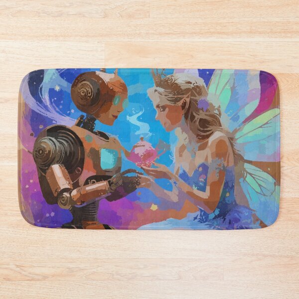 Item preview, Starlit Encounter – Fairy & Robot Cosmic Fantasy Art | Whimsical Sci-Fi Print, Dreamy Fairytale Decor, Futuristic Friendship Illustration designed and sold by LuxuryApparels.